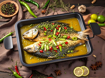 金汤藤椒烤鱼摄影图