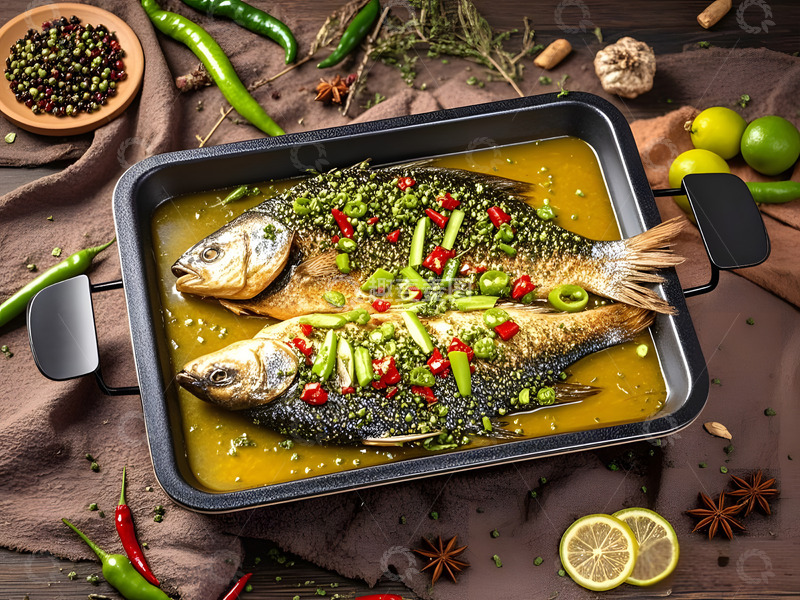 高清大图下载【趣麦麦图】金汤藤椒烤鱼摄影图