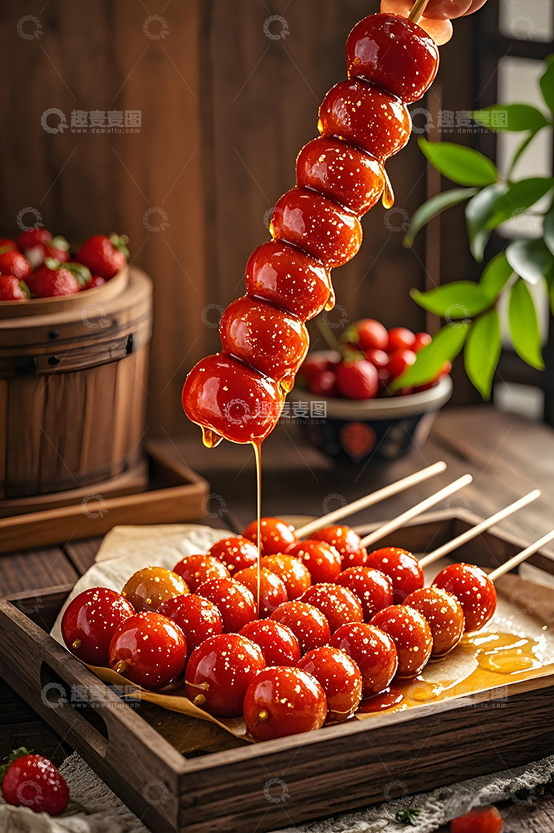 高清大图下载【趣麦麦图】流糖汁的糖葫芦美食摄影图