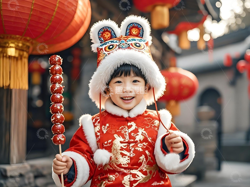 高清大图下载【趣麦麦图】春节气氛的手拿糖葫芦的女孩摄影图