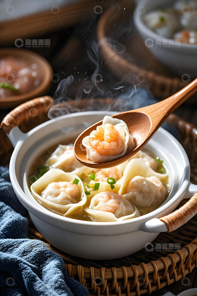 高清大图下载【趣麦麦图】虾仁鲜肉馄饨美食摄影图