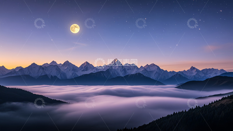 高清大图下载【趣麦麦图】夜晚星空下的大山