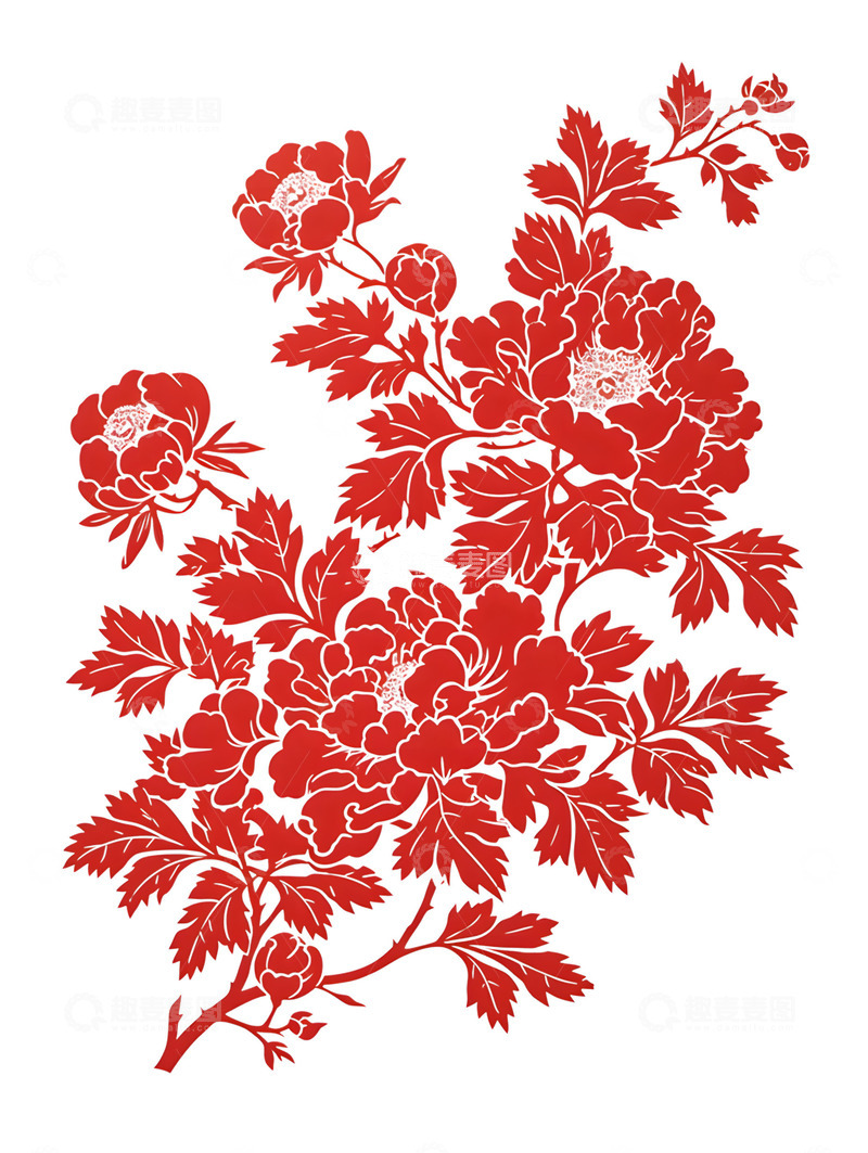 高清大图下载【趣麦麦图】剪纸牡丹花卡通
