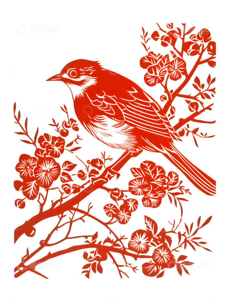 高清大图下载【趣麦麦图】剪纸飞鸟卡通