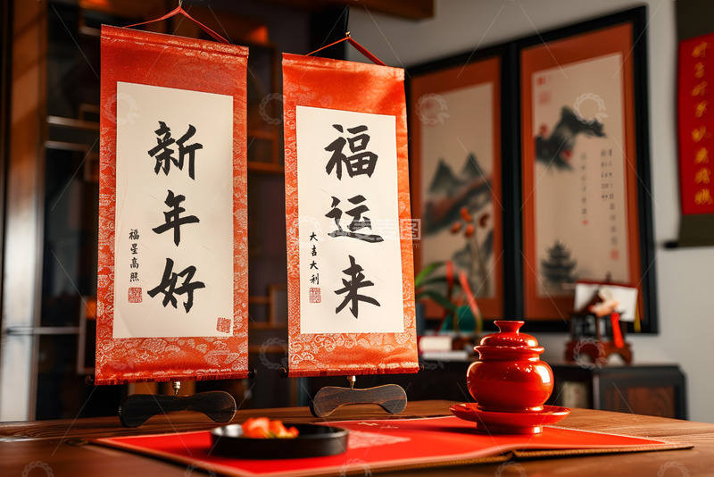 高清大图下载【趣麦麦图】新年放在桌面的对联