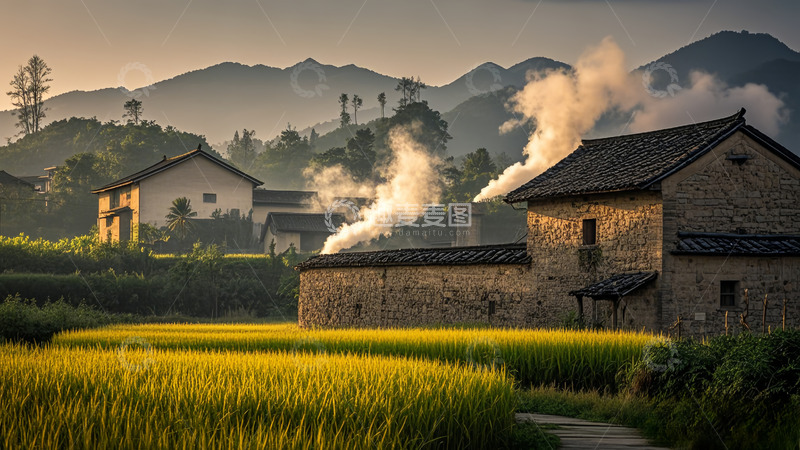 高清大图下载【趣麦麦图】农村做饭的晚上
