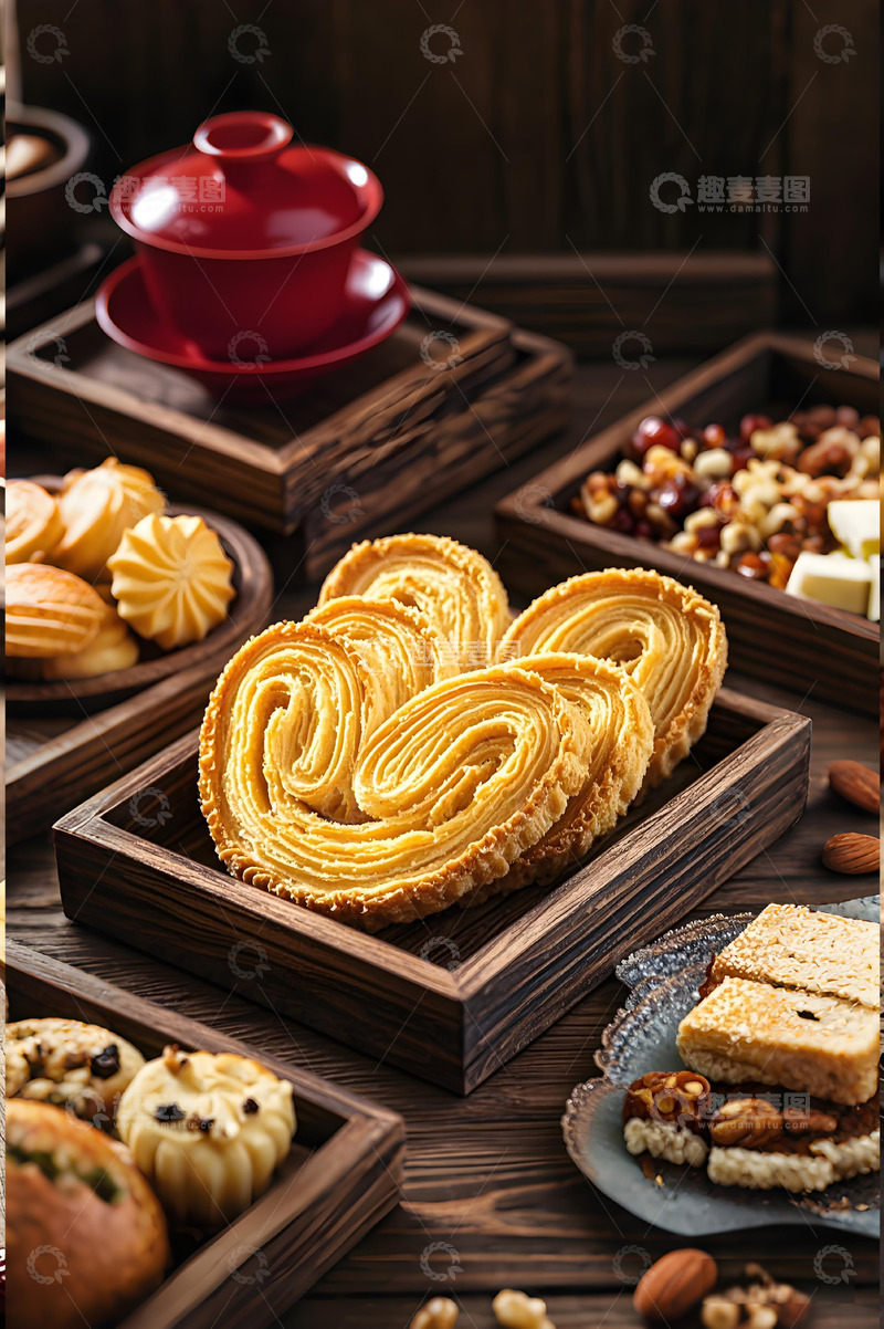 高清大图下载【趣麦麦图】中式传统糕点之蝴蝶酥摄影图