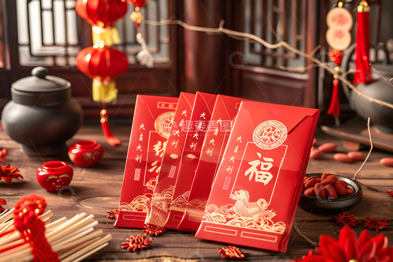 高清大图下载【趣麦麦图】新年放在桌面的红包