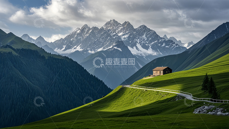 高清大图下载【趣麦麦图】蓝天白云的大山