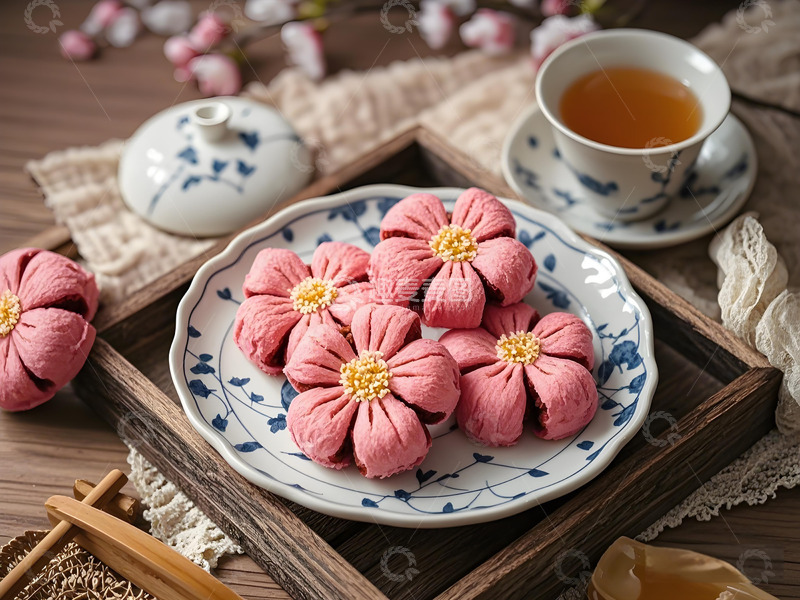 高清大图下载【趣麦麦图】粉色樱花酥传统小吃糕点摄影图