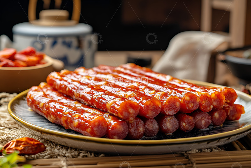 高清大图下载【趣麦麦图】一盘新鲜的腊肠