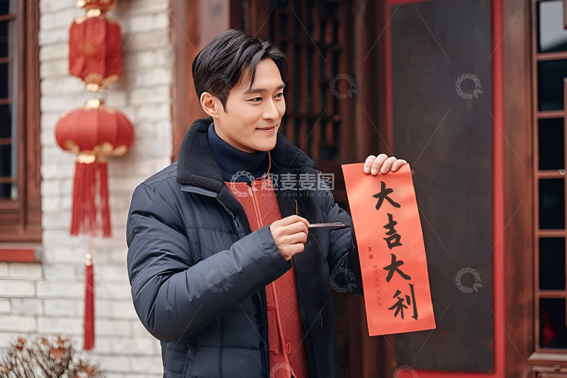 高清大图下载【趣麦麦图】拿着对联的男士