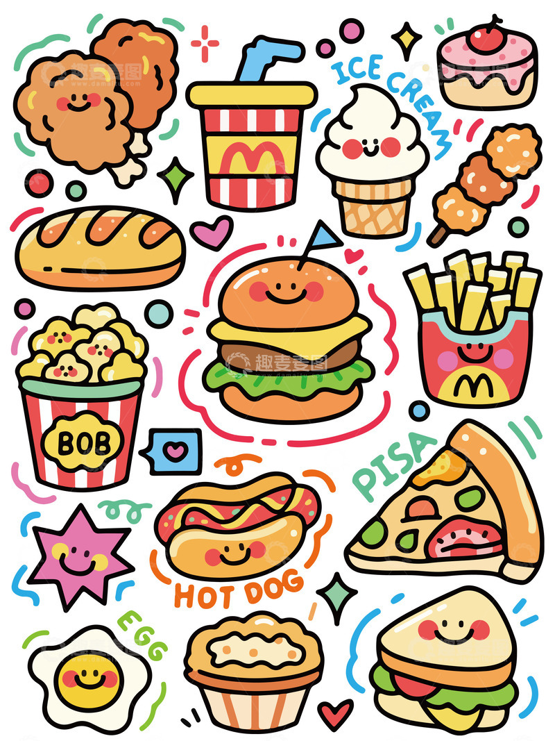 高清大图下载【趣麦麦图】治愈系日常卡通美食插画素材手账本