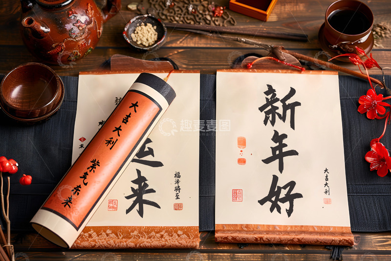 高清大图下载【趣麦麦图】新年放在桌上的对联