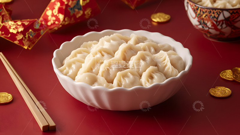 高清大图下载【趣麦麦图】红盘堆满饺子新年团圆佳肴