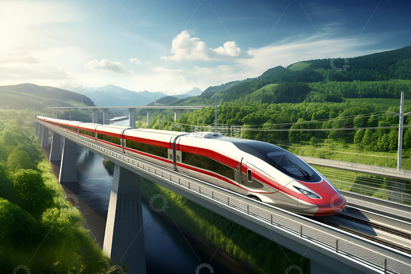 高清大图下载【趣麦麦图】高架桥上飞驰的高铁