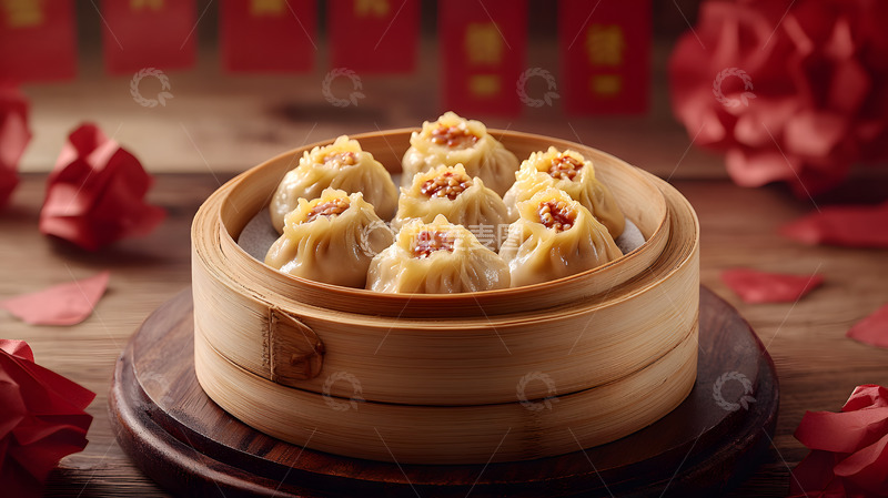 高清大图下载【趣麦麦图】竹蒸笼与香气四溢包子中式年夜饭