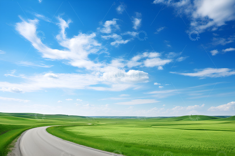 高清大图下载【趣麦麦图】绿色草原上蜿蜒的道路