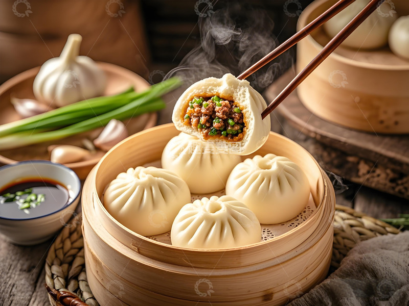 高清大图下载【趣麦麦图】一笼蒸包美食摄影图