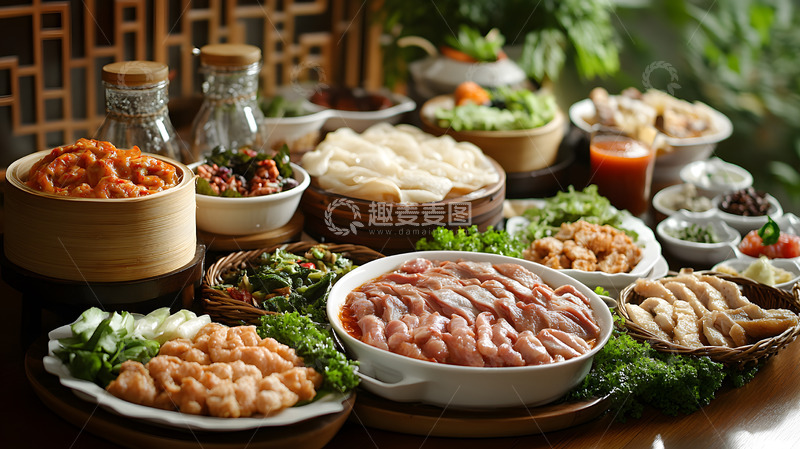 高清大图下载【趣麦麦图】丰盛家宴年夜饭美食盛满新年祝福