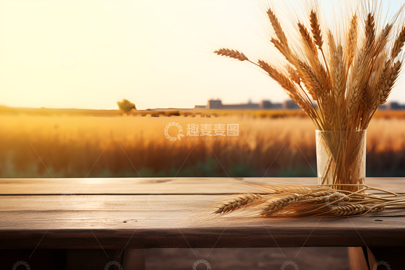 高清大图下载【趣麦麦图】户外桌面上放着一束麦穗