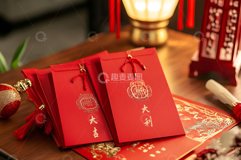 高清大图下载【趣麦麦图】新年红包放在桌面上