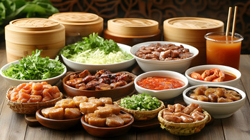 竹笼蒸点与家宴摆盘年夜饭佳肴