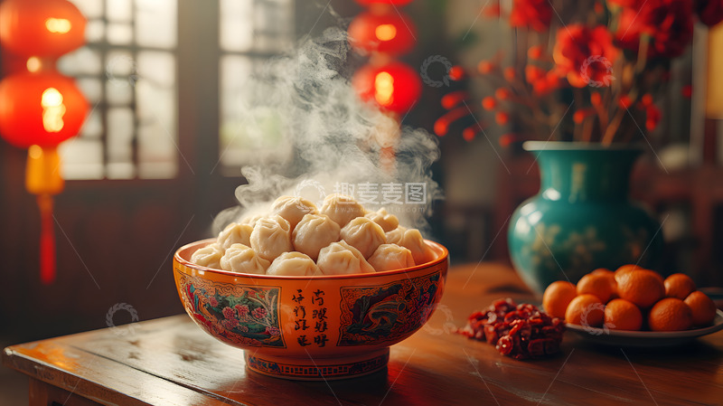 高清大图下载【趣麦麦图】竹蒸笼里热气腾腾的包子中式传统美食