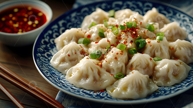 高清大图下载【趣麦麦图】蓝碗装满饺子经典中式年菜