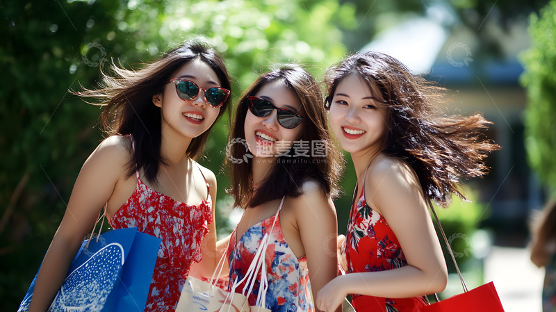 高清大图下载【趣麦麦图】双十一三个女孩购物