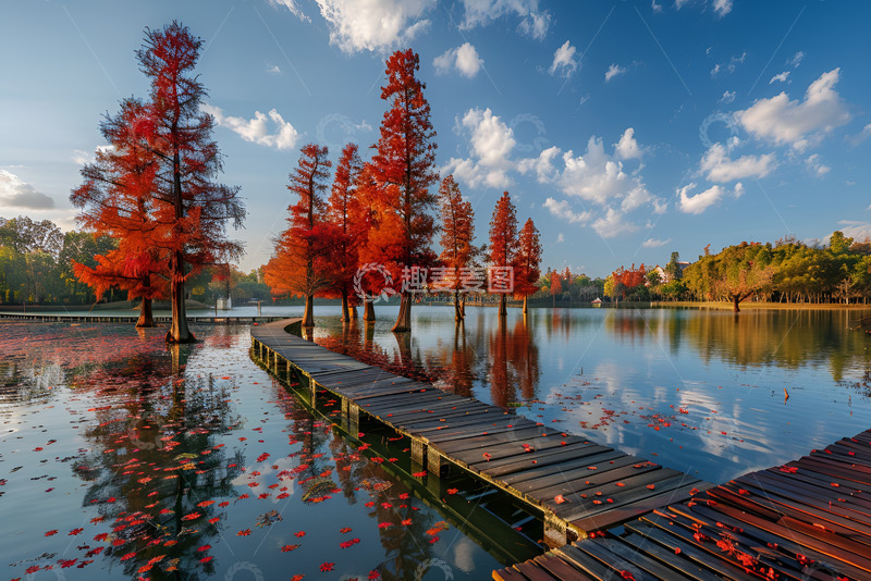 高清大图下载【趣麦麦图】湖面上的木头栈桥