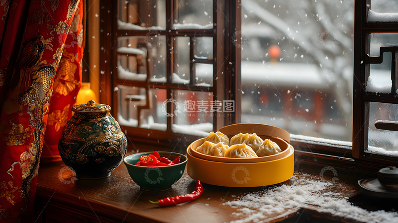 高清大图下载【趣麦麦图】窗边摆放的年夜饭