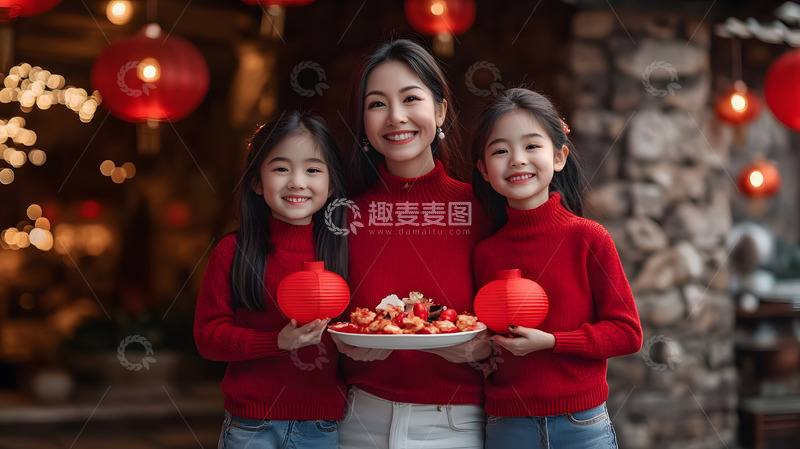 高清大图下载【趣麦麦图】喜庆家庭团聚吃饺子