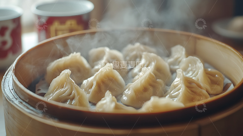 高清大图下载【趣麦麦图】竹蒸笼里的热饺子团圆时光