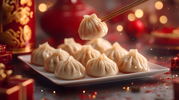 热气腾腾的饺子年夜饭团圆宴