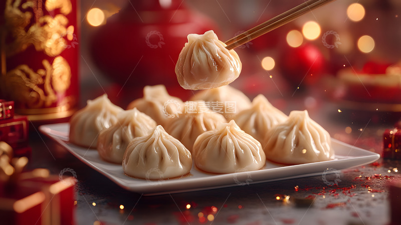 高清大图下载【趣麦麦图】热气腾腾的饺子年夜饭团圆宴