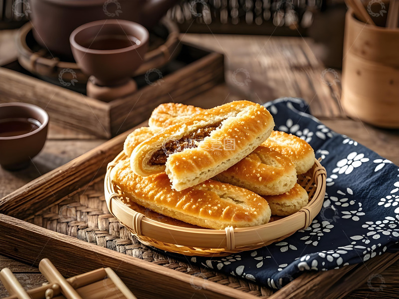 高清大图下载【趣麦麦图】中式传统糕点之牛舌饼摄影图