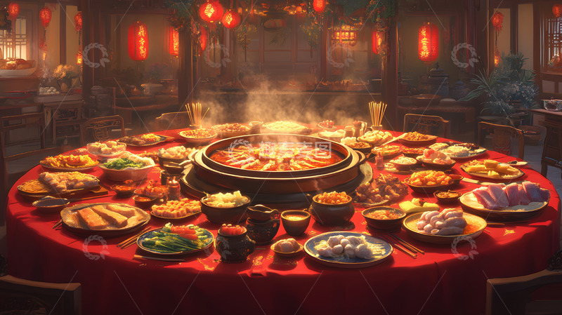 高清大图下载【趣麦麦图】火锅围炉年夜饭温馨团圆佳节