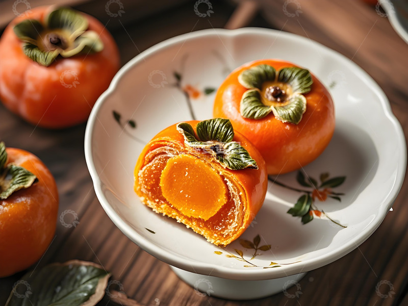 高清大图下载【趣麦麦图】杮子蛋黄酥茶点摄影图