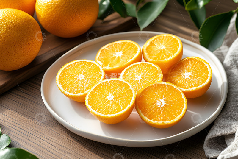 高清大图下载【趣麦麦图】一盘切开的新鲜橙子