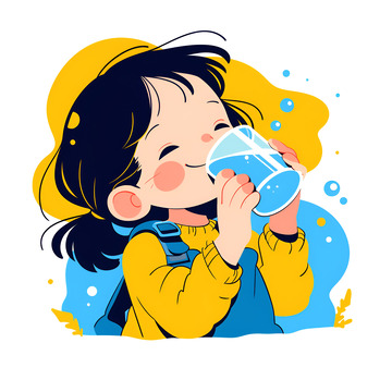 卡通简约喝水的女孩