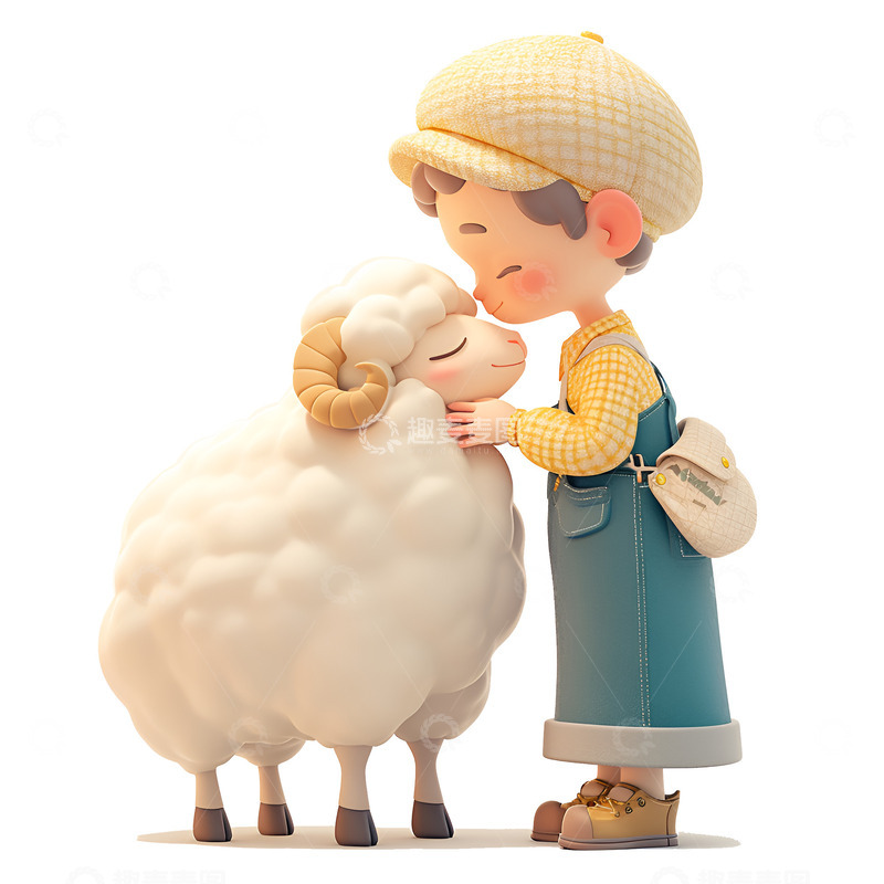 高清大图下载【趣麦麦图】卡通小绵羊和放牧小孩