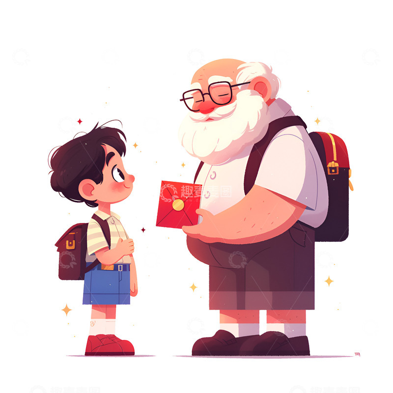高清大图下载【趣麦麦图】卡通老爷爷给孙子红包