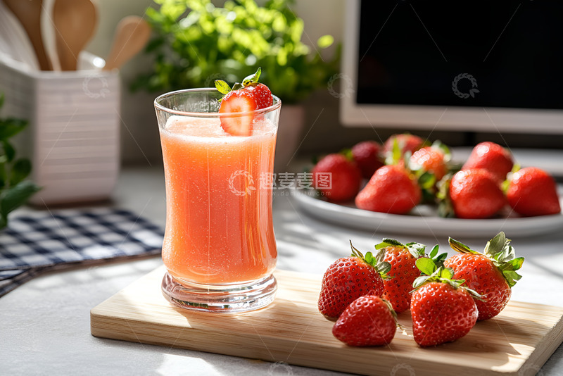 高清大图下载【趣麦麦图】一杯鲜榨草莓汁饮品