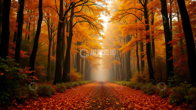 高清大图下载【趣麦麦图】秋天一排排的枫叶黄了