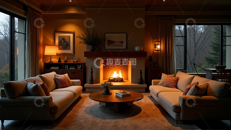 高清大图下载【趣麦麦图】冬天房间里取暖