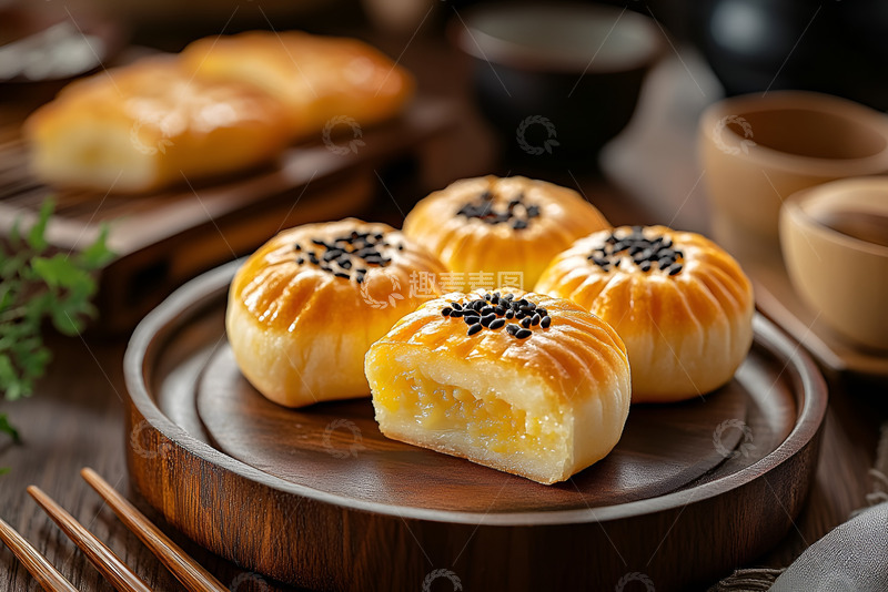 高清大图下载【趣麦麦图】一盘芝麻蛋黄酥点心