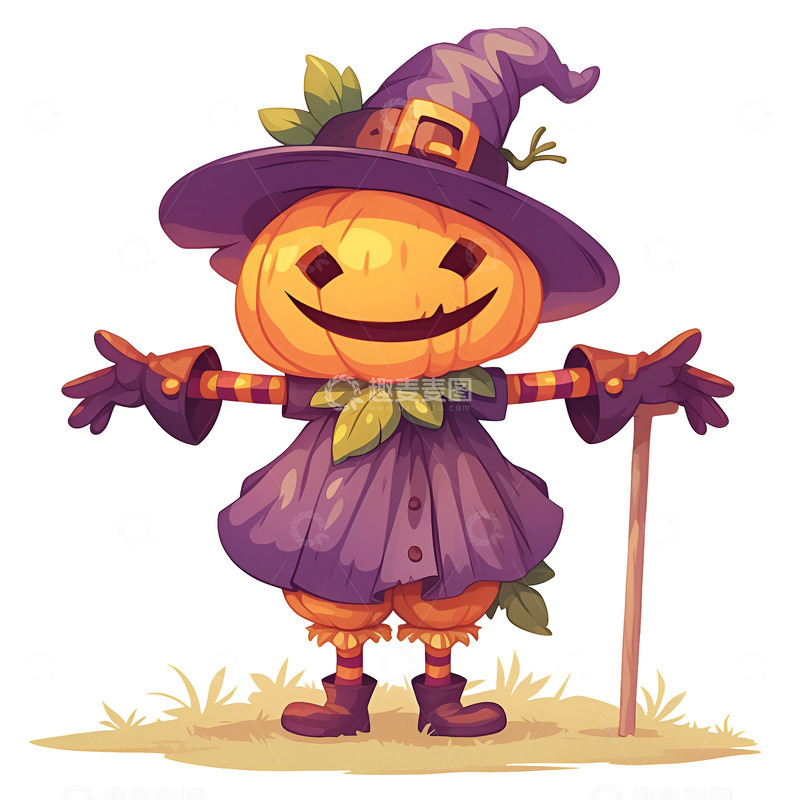 高清大图下载【趣麦麦图】卡通南瓜稻草人