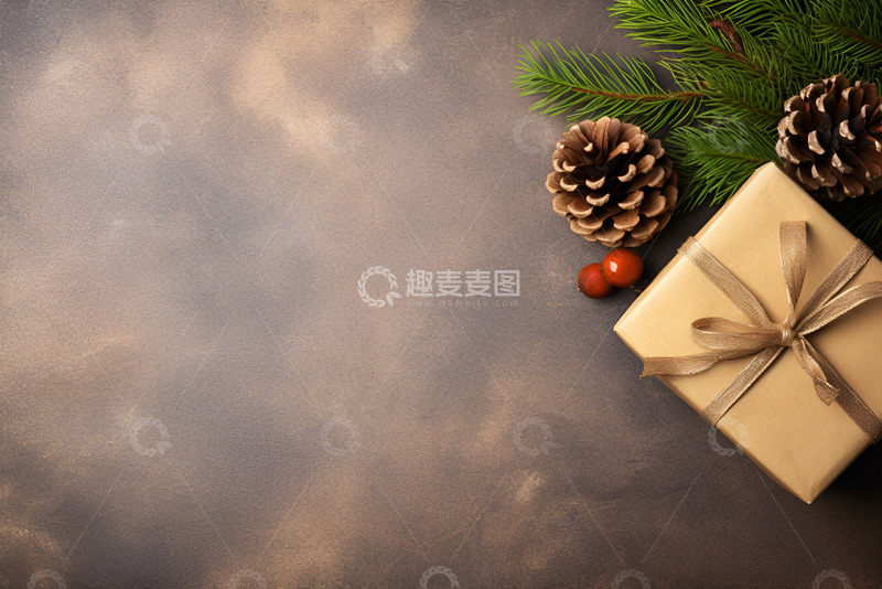 高清大图下载【趣麦麦图】礼物盒和松果