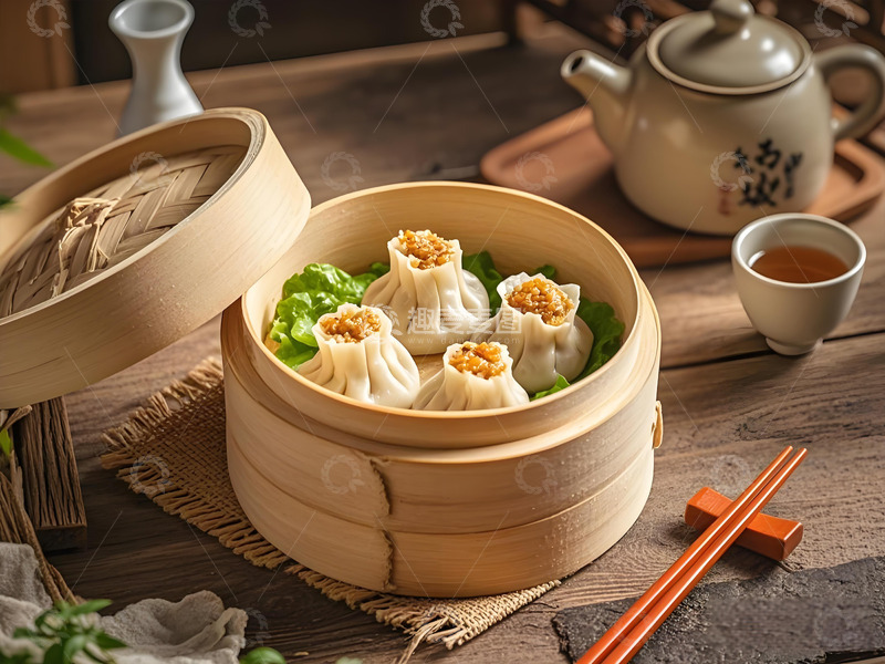 高清大图下载【趣麦麦图】一笼糯米烧麦美食摄影图